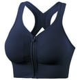 thumbnail image 1 of JGGSPWM Womens Solid Color Zip Front Sports Bra Back Gathered Tank Top Wireless Paded Yoga Workout Running Bras Blue S, 1 of 5
