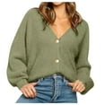 thumbnail image 1 of JGGSPWM Womens Solid Fuzzy Sweaters Loose Pullover Long Sleeve Flattering Sweater Lovely Jumper Button Down Cardigan Sweaters Army Green XL, 1 of 7