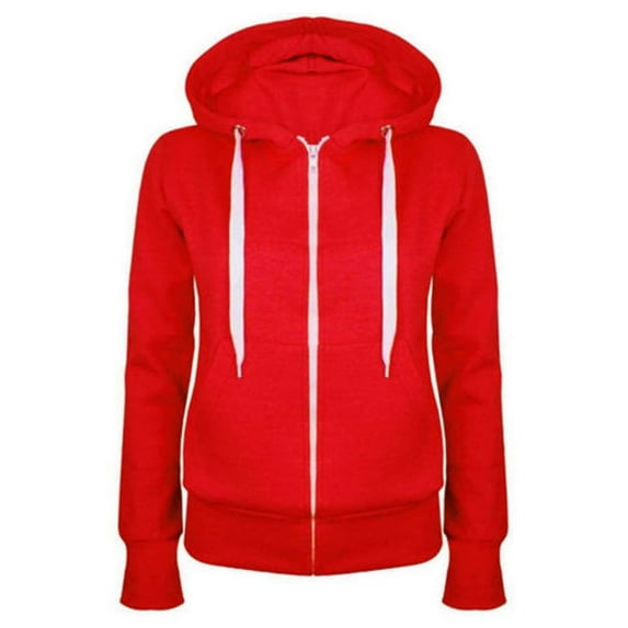JGGSPWM Womens Solid Hooded Sweatshirts Well-dressed Tops Soft Breathable Jumper Hoodie Sweatshirt Drawsting Full Zip Long Sleeve Pullover Red L