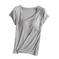 thumbnail image 1 of JGGSPWM Womens Solid Short Sleeve Tops Crewneck Build in Bra Blouse Plus Size Shirts Summer 2023 Tunic Tees Tshirts Gray M, 1 of 8