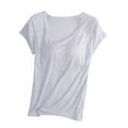 thumbnail image 1 of JGGSPWM Womens Solid Short Sleeve Tops Crewneck Build in Bra Blouse Plus Size Shirts Summer 2023 Tunic Tees Tshirts White XL, 1 of 7