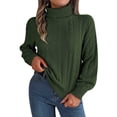 thumbnail image 1 of JGGSPWM Womens Solid Sweaters Fall Pullover Long Sleeve Cable Knit Sweater Casual Jumper Turtleneck Sweaters Army Green L, 1 of 4