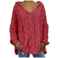 thumbnail image 1 of JGGSPWM Womens Solid Sweaters Ladies Pullover Long Sleeve Cable Knit Sweater Cotton Jumper V Neck Sweaters Red M, 1 of 8
