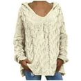thumbnail image 1 of JGGSPWM Womens Solid Sweaters Ladies Pullover Long Sleeve Cable Knit Sweater Cotton Jumper V Neck Sweaters White M, 1 of 8