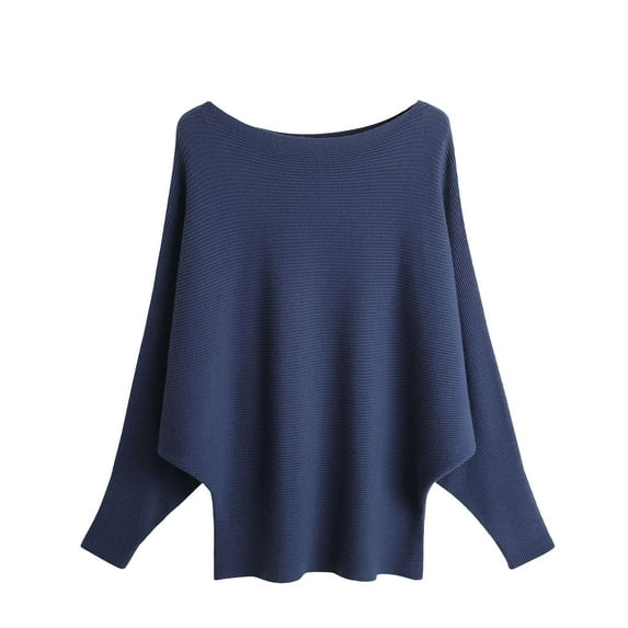 JGGSPWM Womens Solid Sweaters Loose Jumper Lovely Pullover Long Sleeve Trendy Sweater Crew Neck Sweaters Navy Free Size