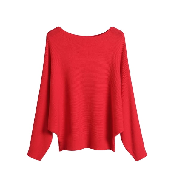 JGGSPWM Womens Solid Sweaters Loose Jumper Lovely Pullover Long Sleeve Trendy Sweater Crew Neck Sweaters Red Free Size