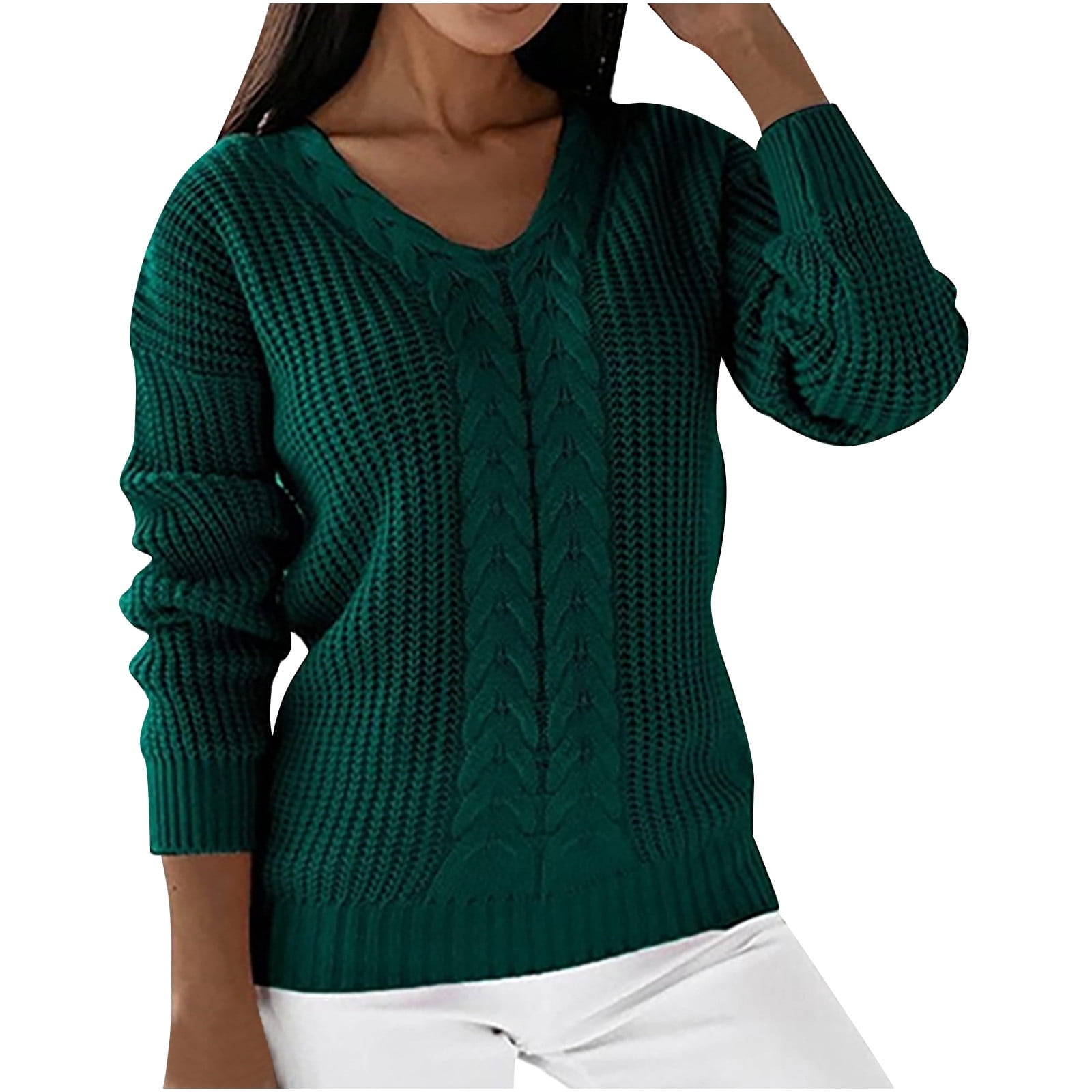 cable knit sweater bottle green ladies jumper