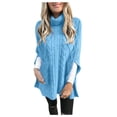 thumbnail image 1 of JGGSPWM Womens Solid Twist Cable Knit Cape Split Hem Sweater Soft Pullover Long Sleeve Turtleneck Sweaters Flattering Jumper Fall Outwear Light Blue M, 1 of 6