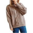 thumbnail image 1 of JGGSPWM Womens Solid Twist Cable Knit Sweaters High Neck Sweaters Lightweight Jumper Lovely Pullover Long Sleeve Basic Sweater Khaki L, 1 of 5