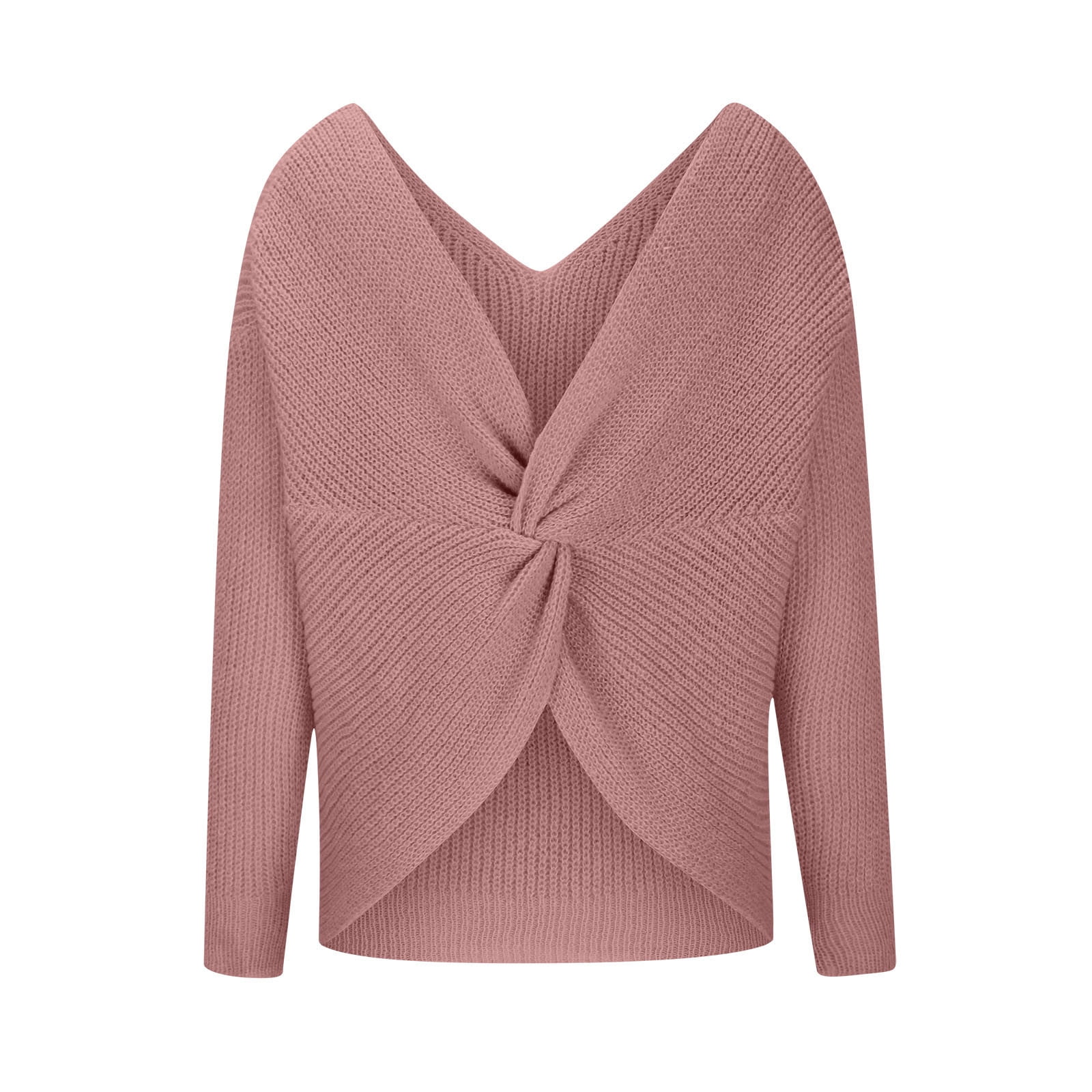 JGGSPWM Womens Solid Twist Front Knot Sweaters Ladies Pullover Cozy
