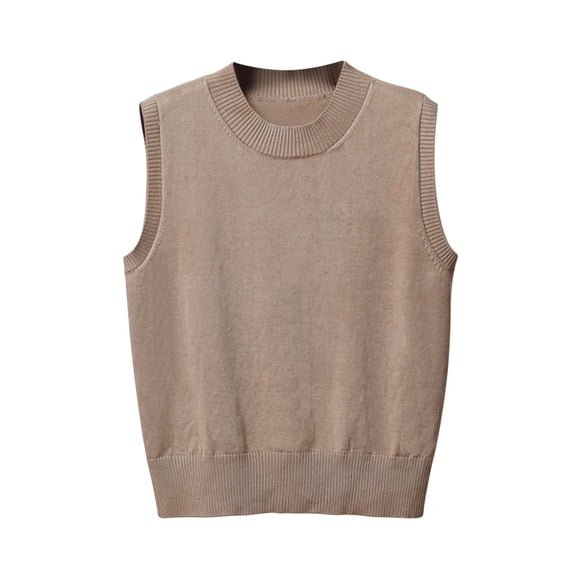 JGGSPWM Womens Solid Vest Sweaters Crew Neck Sweaters Sleeveless Trendy Sweater Basic Jumper Soft Pullover Khaki L