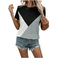 thumbnail image 1 of JGGSPWM Womens Split Hem Button Decor Color Block Top and Blouse Classic Fit Junior's Tunic Tees Crewneck Short Sleeve Shirts Gray M, 1 of 3