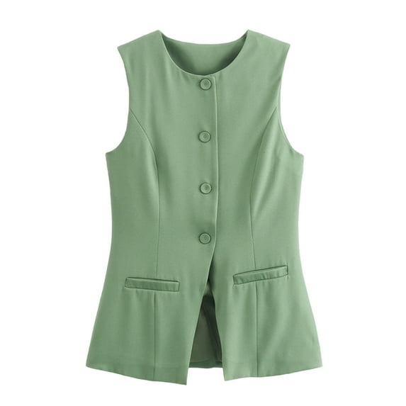 JGGSPWM Womens Suit Vest Business Tops Sleeveless Button Down Blazer Style Casual Waistcoat Office Formal Dressy Vest Green S