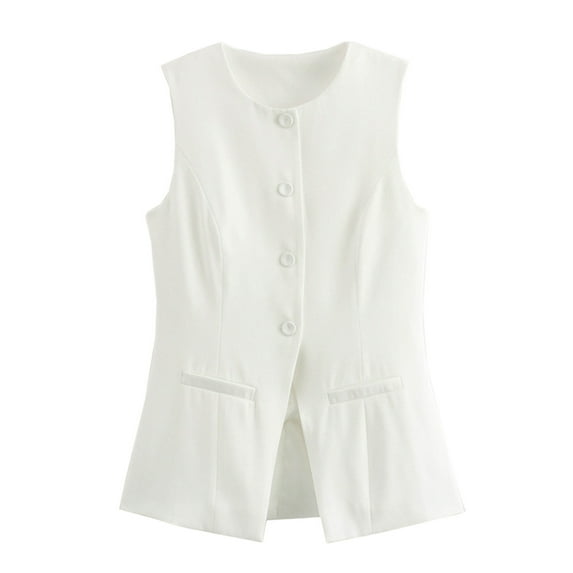 JGGSPWM Womens Suit Vest Business Tops Sleeveless Button Down Blazer Style Casual Waistcoat Office Formal Dressy Vest White S