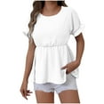 thumbnail image 1 of JGGSPWM Womens Summer Babydoll Dressy Casual Short Sleeve Crew Neck Flowy Peplum Tunic Top With Ruffled Dot Trim White S, 1 of 6