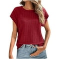 thumbnail image 1 of JGGSPWM Womens Summer Casual Cap Short Sleeve Tops Basic Textured Solid Color Round Neck T Shirts Blouse Red XXL, 1 of 6