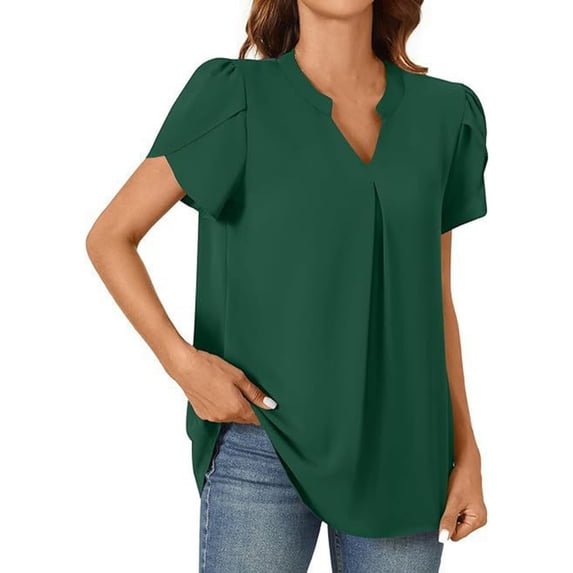 JGGSPWM Womens Summer Casual Petal Short Sleeve V Neck Dressy Blouses Tunic Tops for Leggings T-Shirts Green XL