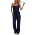 thumbnail image 1 of JGGSPWM Womens Summer Jumpsuits Dressy Sleeveless Wide Leg Long Pants Rompers Solid Color Casual One Piece Outfits with Pockets Blue XXL, 1 of 7