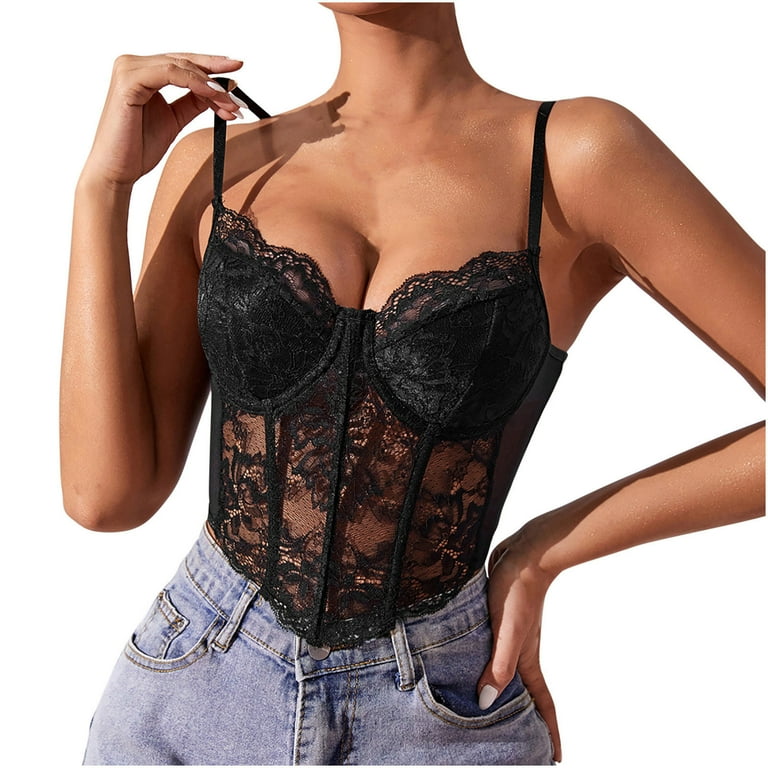 JGGSPWM Womens Summer Lace Bustier Mesh Sexy Vintage Spaghetti