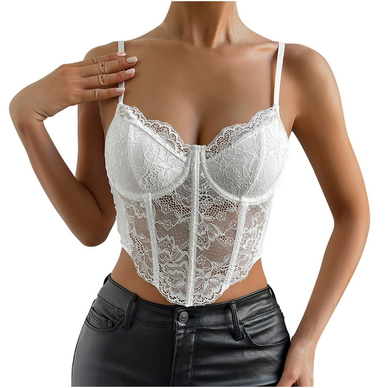 JGGSPWM Womens Summer Lace Bustier Mesh Sexy Vintage Spaghetti
