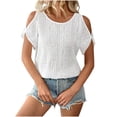 thumbnail image 1 of JGGSPWM Womens Summer Short Sleeve Scoop Neck Cold Shoulder Dressy Casual Blouse Tee Tops White 2XL, 1 of 6