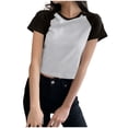 thumbnail image 1 of JGGSPWM Womens Summer Short Sleeve T Shirts Slim Fitted Raglan Color Block Crop Tops 2025 Basic Casual Y2k Stretchy Tee White XL, 1 of 2
