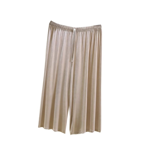 JGGSPWM Womens Summer Soft Modal Lounge Capris Loose Fit Flowy Pajama Pants Lighweight Comfy Knee Length Sleep Trousers Beige M