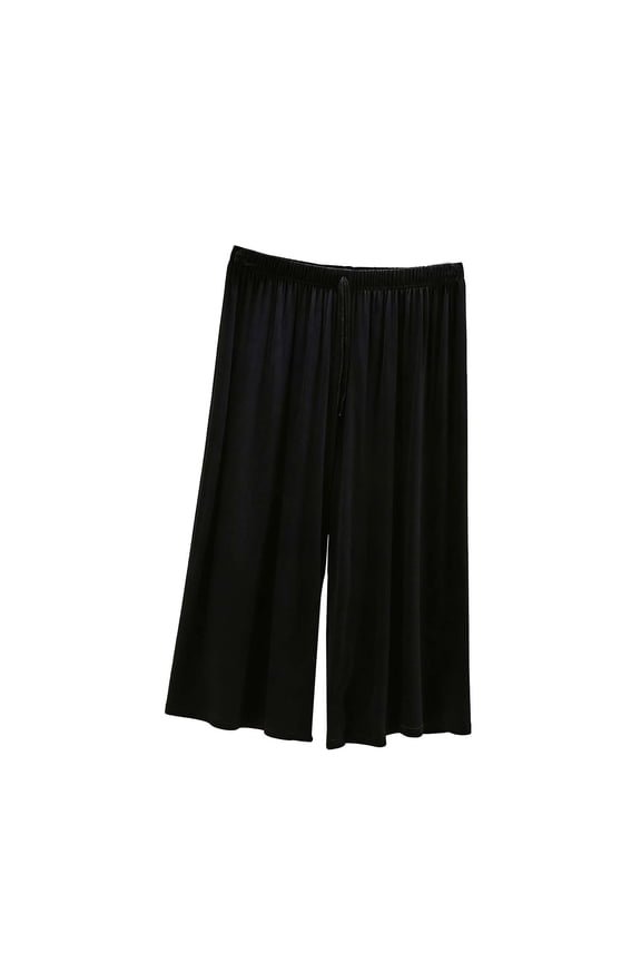 Womens Summer Soft Modal Lounge Capris Loose Fit Flowy Pajama Pants Lighweight Comfy Knee Length Sleep Trousers Black M