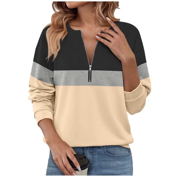 JGGSPWM Womens Sweatshirts Half Zip Fleece Pullover Tops Color Block Quarter Zipper Hoodies Fashion Fall Winter Clothes Yellow L