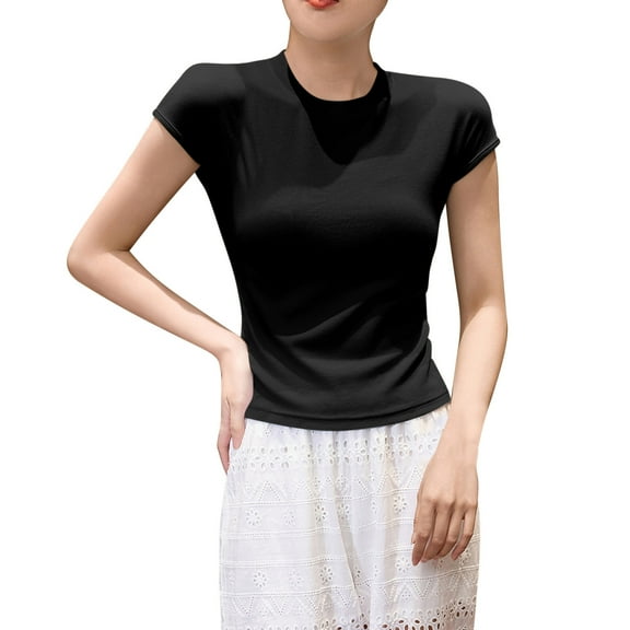 JGGSPWM Womens T Shirts Basic Short Sleeve Crew Neck Slim Fit Tees Summer Workout Casual Trendy Versatile Tops Black XL