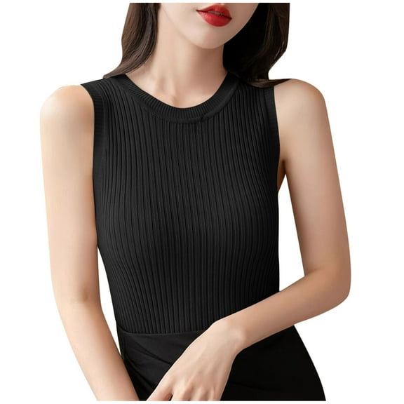 JGGSPWM Womens Tank Tops Summer Fashion Slim Fit Workout Ribbed Sleeveless High Neck Beach Vacation Oufits Clothes Black M