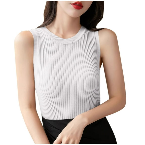 JGGSPWM Womens Tank Tops Summer Fashion Slim Fit Workout Ribbed Sleeveless High Neck Beach Vacation Oufits Clothes White S