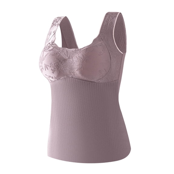 JGGSPWM Womens Thermal Tank Tops Built in Bra Warm Underwear High Stretch Sleeveless Lace Camisoles Comfy Soft Base Layer Vest Purple XXL