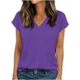 thumbnail image 1 of JGGSPWM Womens Tops Cap Short Sleeve Textured Blouse Solid Color V Neck Summer Spring Shirts Business Casual Outfits Purple L, 1 of 8