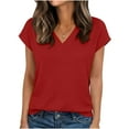 thumbnail image 1 of JGGSPWM Womens Tops Cap Short Sleeve Textured Blouse Solid Color V Neck Summer Spring Shirts Business Casual Outfits Red S, 1 of 8
