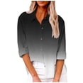 thumbnail image 1 of JGGSPWM Womens Trendy Fall Pullover Gradient Print 3/4 Sleeve Lapel Collar V Neck Shirts with Pocket Cotton Linen Button Down Blouse Casual Tops Black S, 1 of 5