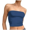 thumbnail image 1 of JGGSPWM Womens Tube Tops Solid Color Sleeveless Strapless Crop Tops Bandeau Double Lined Basic Going Out Tank Top Blue M, 1 of 6