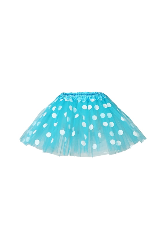 Womens Tulle Polka Dot Mini Skirt Layered Design Elastic Waist Fashion Pleated Gauze Short Dancing Skirt Gauze Dress Sky Blue Free Size