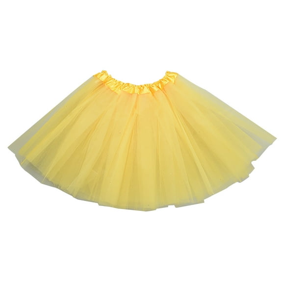 JGGSPWM Womens Tulle Tutu Mini Skirt Elastic Waist Pleated Gauze Short Dancing Skirts Yellow One Size