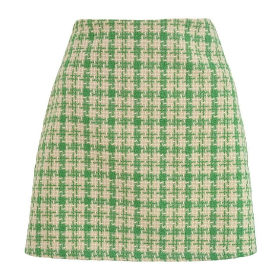 JGGSPWM Womens Tweed Plaid Mini Skirt High Waist Design Versatile Woolen Retro Plaid A-line Short Skirts Green S