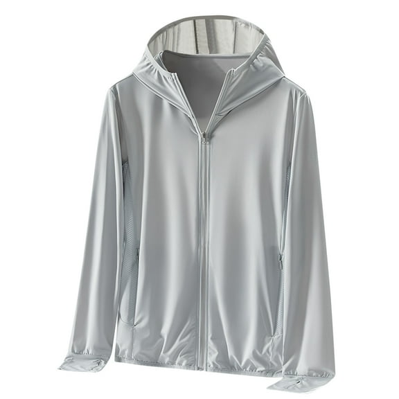 JGGSPWM Womens UPF 50  Sun Protection Hooded Jacket Cooling Shirt with Pocket Lightweight Long Sleeve Outdoor Hiking Top Gray 3XL