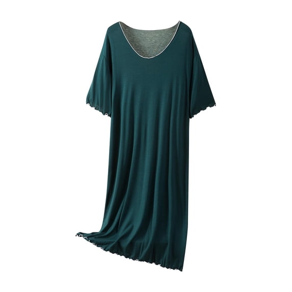 JGGSPWM Womens Ultra Soft Nightgowns Stretchy Round Neck Comfy T-Shirt Lounge Dress Short Sleeve Sleepwear Sleepshirts Green XXXL