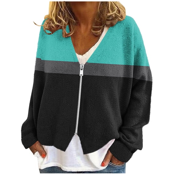 JGGSPWM Womens V Neck Cardigan Zipper Jacket Lightweight Comfort Long Sleeve Knit Open Front Tops Trendy Winter Casual Outfits Blue S