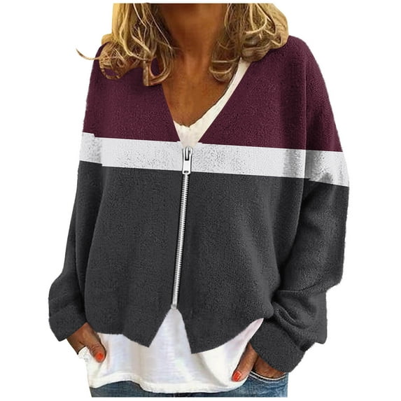 JGGSPWM Womens V Neck Cardigan Zipper Jacket Lightweight Comfort Long Sleeve Knit Open Front Tops Trendy Winter Casual Outfits Red XXL
