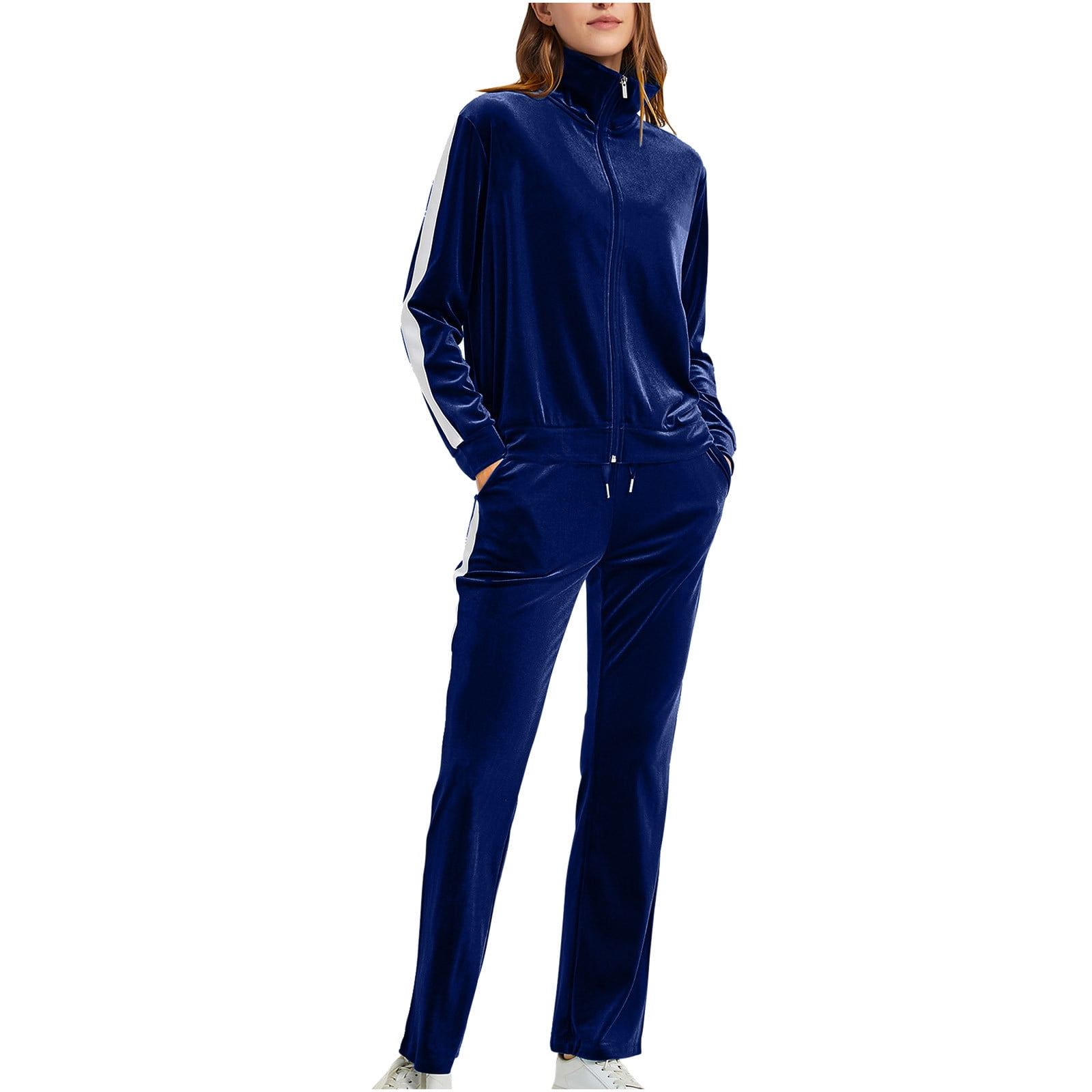 JGGSPWM Womens Velour Tracksuits Velvet 2 Piece Set Color Block Long