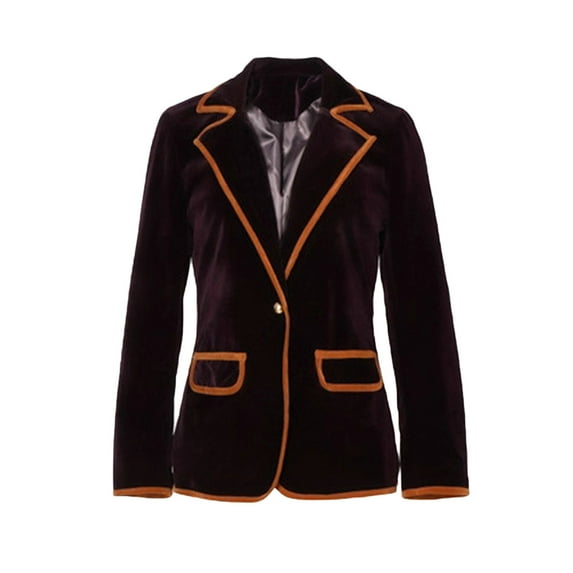 JGGSPWM Womens Velvet Blazer Warm Lapel Vintage Suit Jacket Solid Color Prom Women Blazer for Wedding Office Brown M