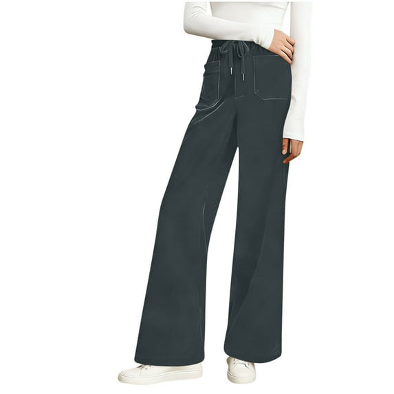 JGGSPWM Womens Velvet Wide Leg Sweatpants Baggy Lounge Travel Pants Loose Fit Fashion Outfits Casual Lightweight Soft Joggers Gray L