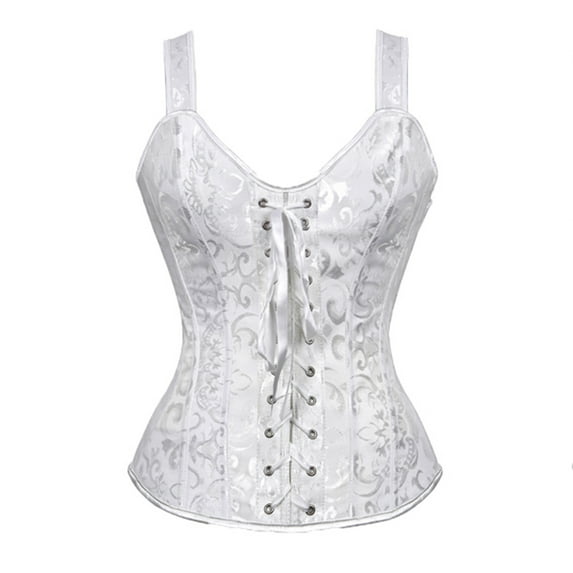 JGGSPWM Womens Victorian Sexy Strap Lace up Corsets and Bustiers Top Overbust Shapewear White XXL