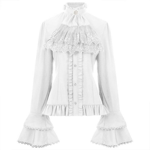 JGGSPWM Womens Vintage Floral Print Coat Adorable Sweatshirt Sherpa Lined Pullover Dressy Casual Tops Long Sleeve Ruffle Collar Button Down Outwear A04-White XXL