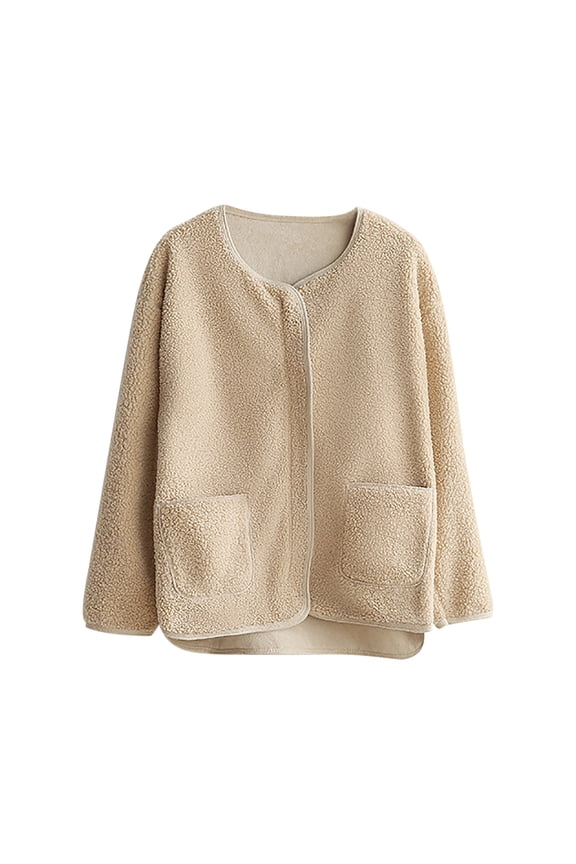 Womens Warm Coats Thicken Sherpa Lined Pullover Long Sleeve Fleece Pocket Tops Oversized Hooded Open Front Cardigan Jacket Winter Outwear Khaki XL